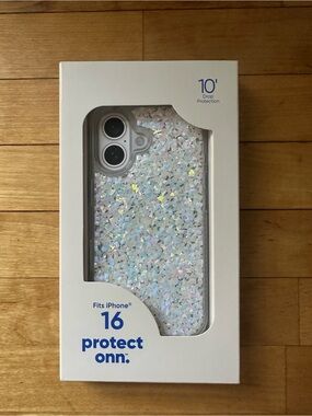 Onn Iridescent Glitter & White Phone Case for iPhone 16